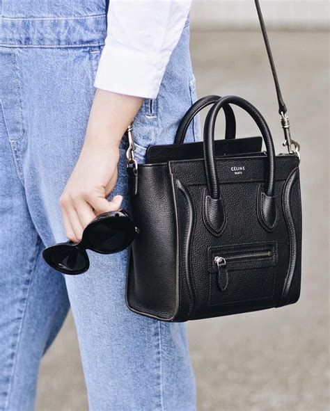 celine luggage nano tote crossbody bag black|Celine shoulder luggage tote price.